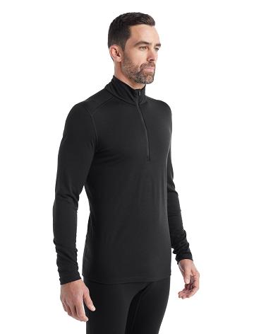 Black Men's Icebreaker Merino 200 Oasis Long Sleeve Half Zip Thermal Top Base Layers | USA 1361UZGT